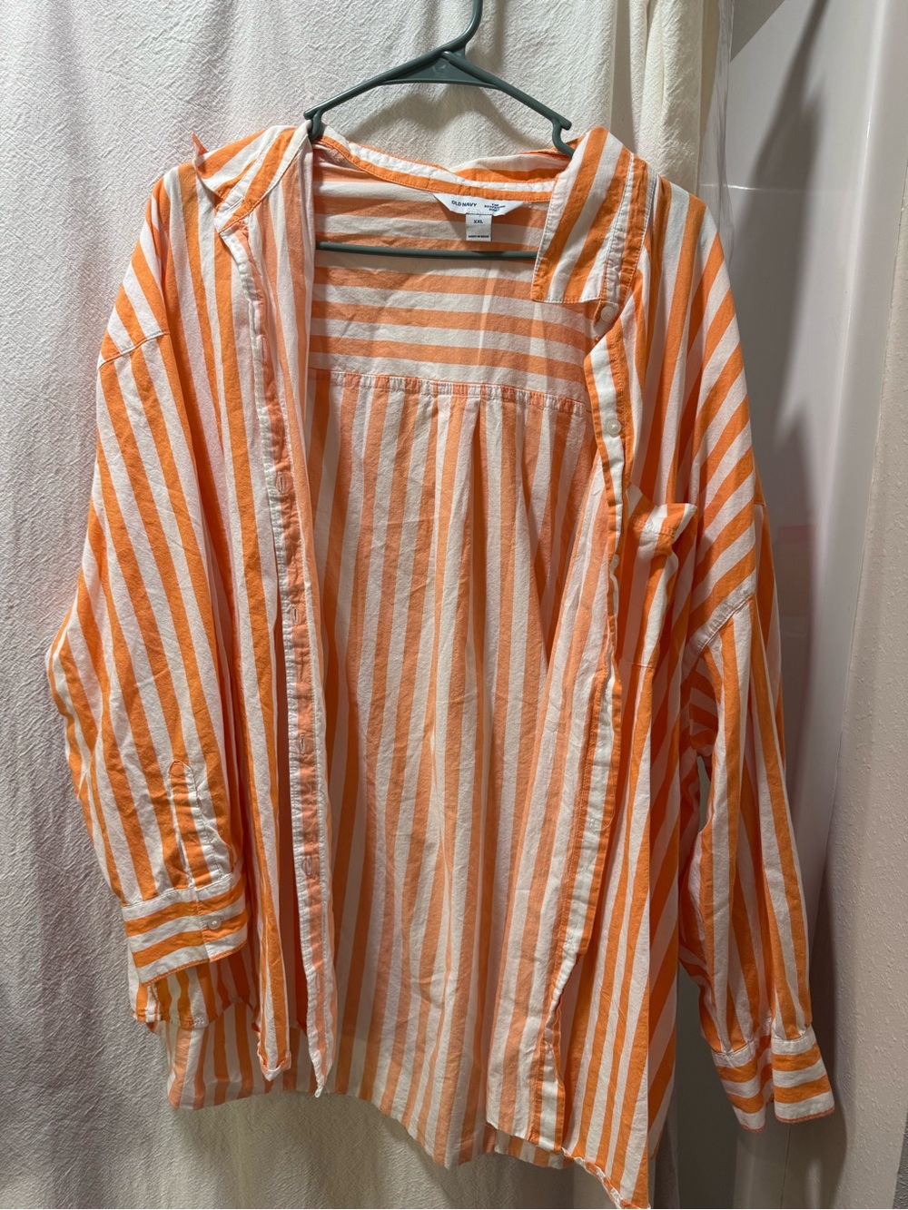 Old Navy Orange and White Striped Boyfriend Shirt